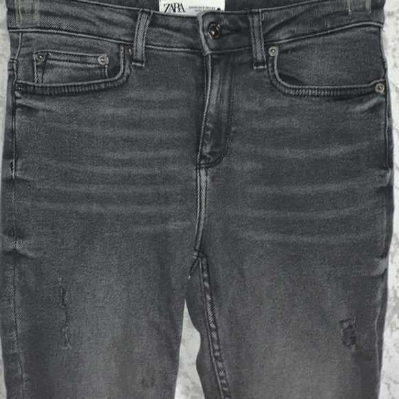 Zara Skinny Distressed Raw Hem Jeans Grey Woman’s Size 2 - Picture 5 of 12